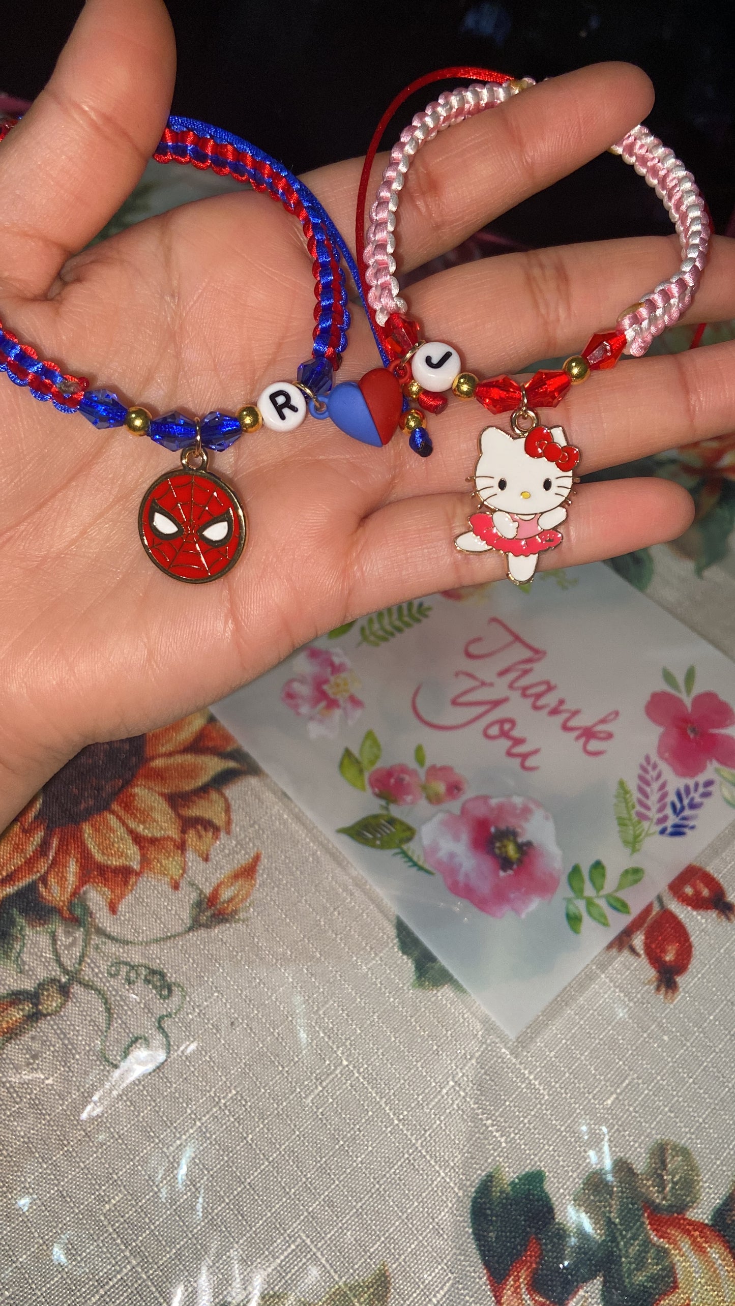 Spider-Man and Hello Kitty Couples Bracelets with initials