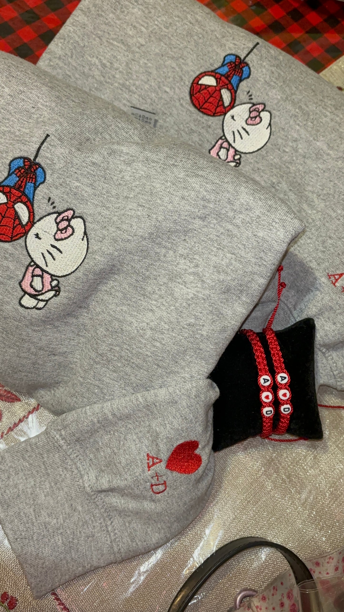 Spiderman & Kitty Embroidered Sweaters with Initial Sleeves
