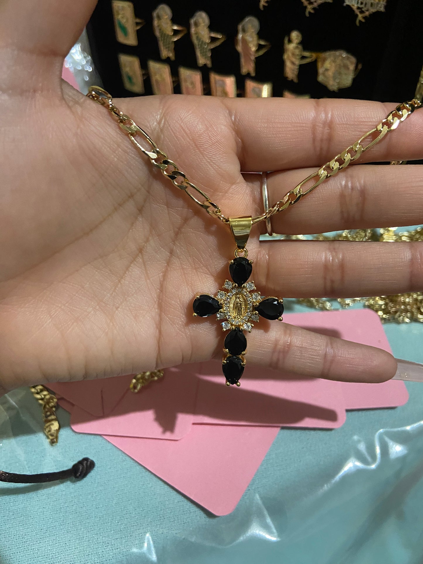 Black Cross Crystal Necklace