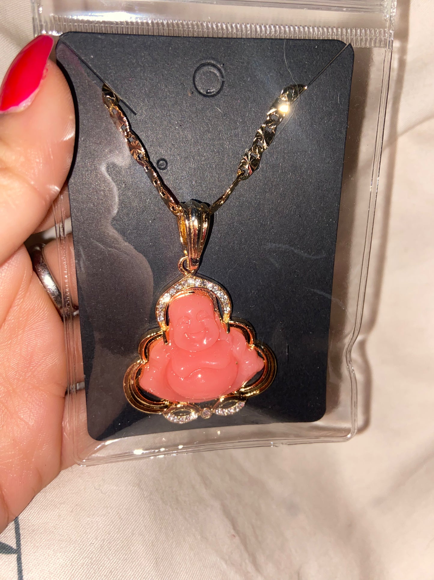 Pink and Green Buddha Necklaces