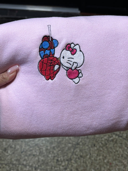 Spiderman & Kitty Kissing Embroidered Sweater