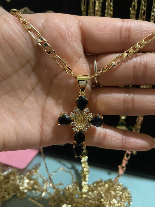 Black Cross Crystal Necklace