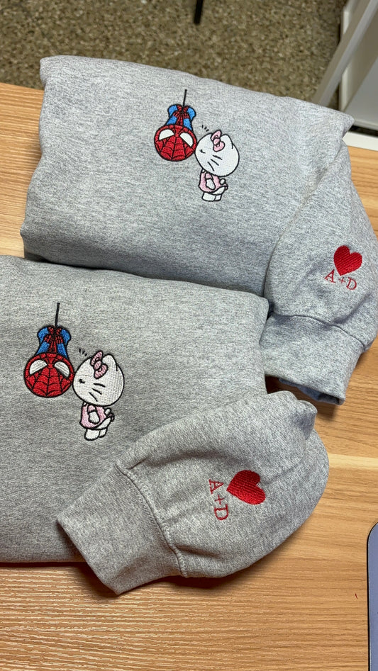 Spiderman & Kitty Embroidered Sweaters with Initial Sleeves